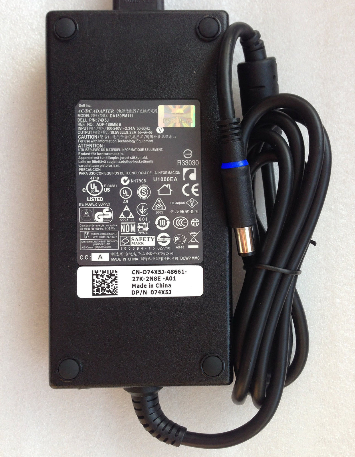 180W Slim Dell Precision M6700 M6800 74XJ5 WW4XY AC Adapter powe