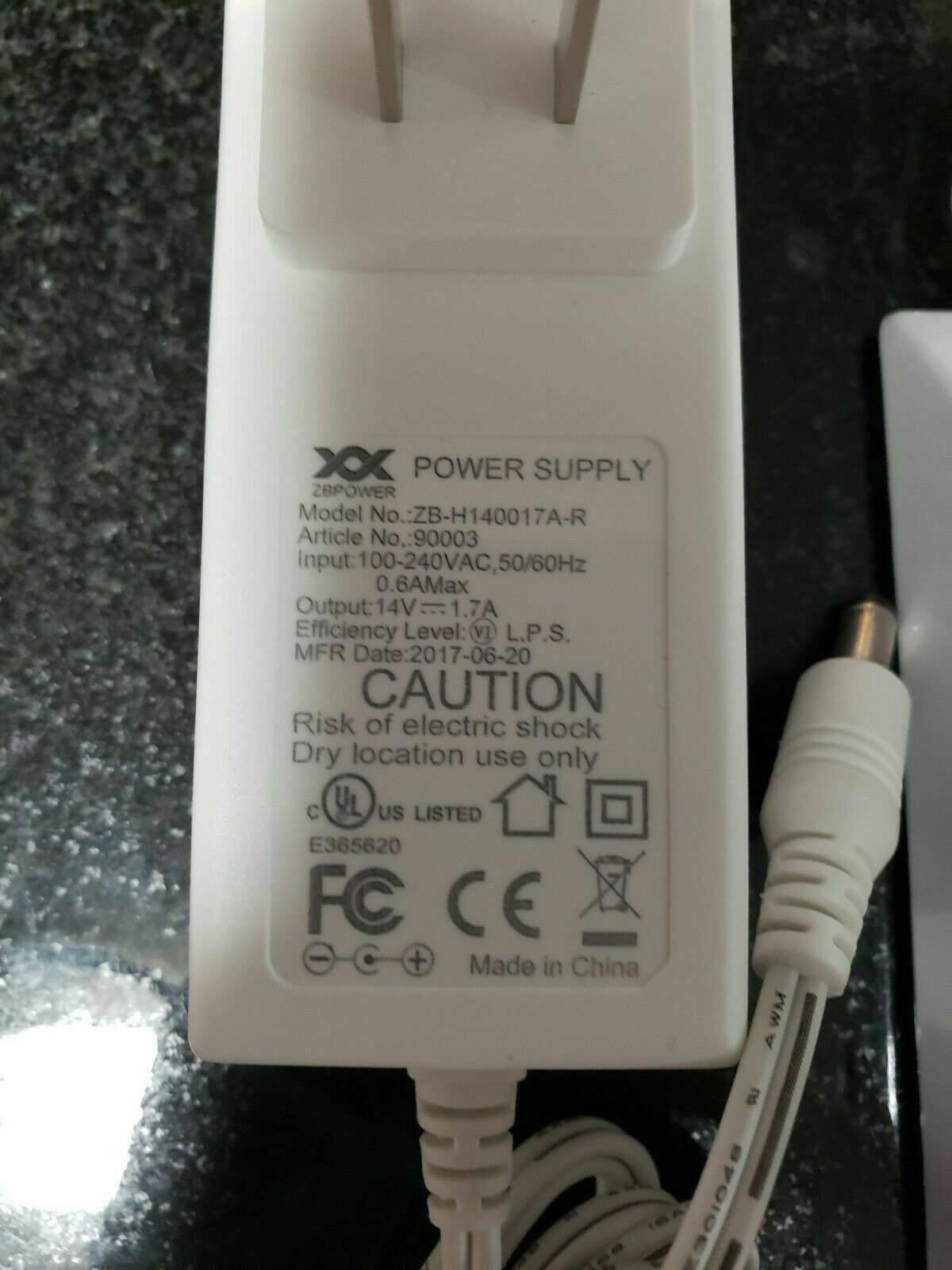 Power Supply zb-h140017a-r, ADT smartthings, Vivint, 2GIG-AC2-PLUG 5.5mm x 2.1m