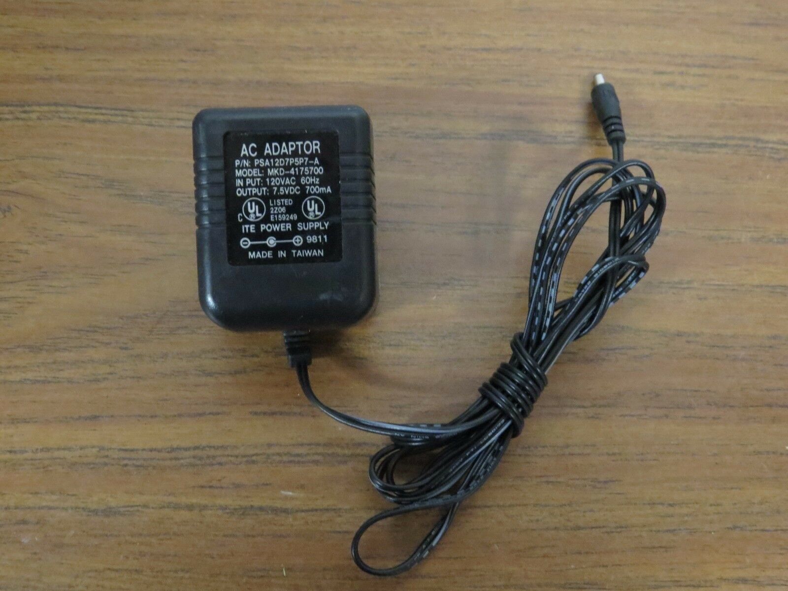 ITE 7.5V,700mA AC/DC POWER SUPPLY ADAPTER CORD MKD-4175700 Brand: Unbranded/Ge