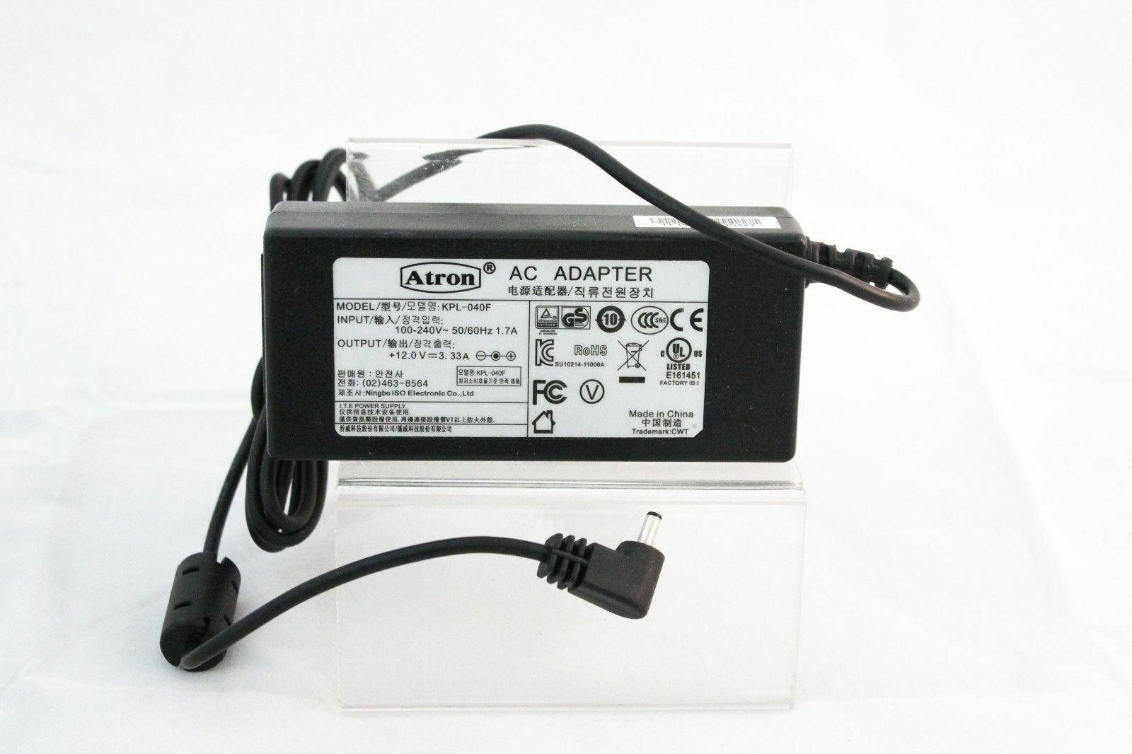 Atron AC POWER ADAPTER KPL-040F 100-240V INPUT 50/60Hz 1.7A OUTPUT +12.0V-3.33A I