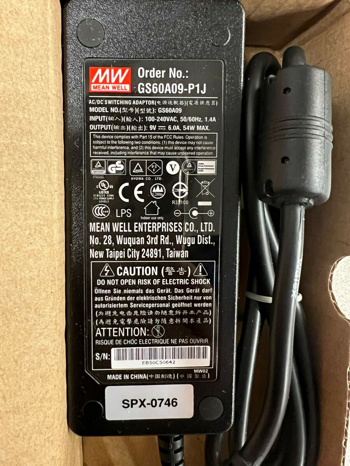 Original MW Mean Well GS60A09-P1J 9V 6A 54W AC Adapter Power Supply Cord Charger