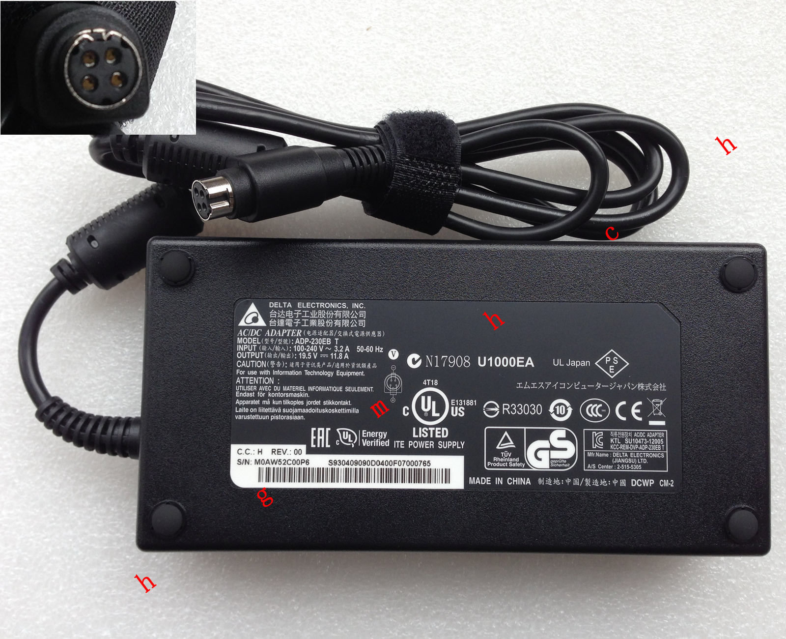 19.5V 11.8A 230W Sager 8270 8275 NP8270 AC Adapter charger