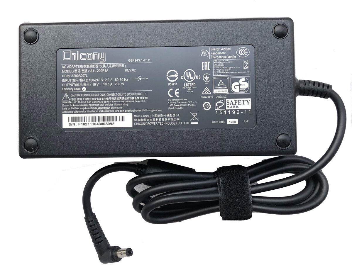 Chicony 19V 10.5A 200W AC Adapter Charger For Schenker XMG Pro 15 Clevo PB51RF-G