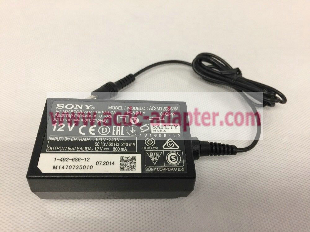 NEW Sony AC-M1208WW Blu-Ray Player 12V 800mA AC Adapter Power Supply