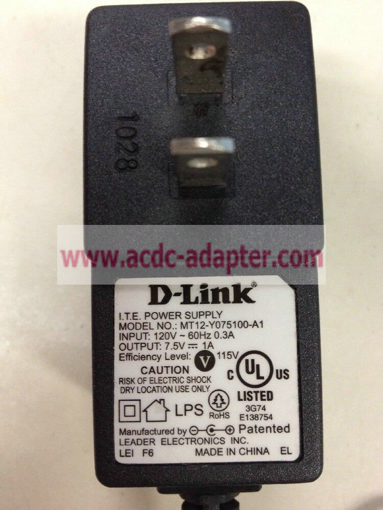 New 7.5V 1A D-LINK MT12-Y075100-A1 ROHS LEADER ELECTRONICS LEI-4 AC ADAPTER