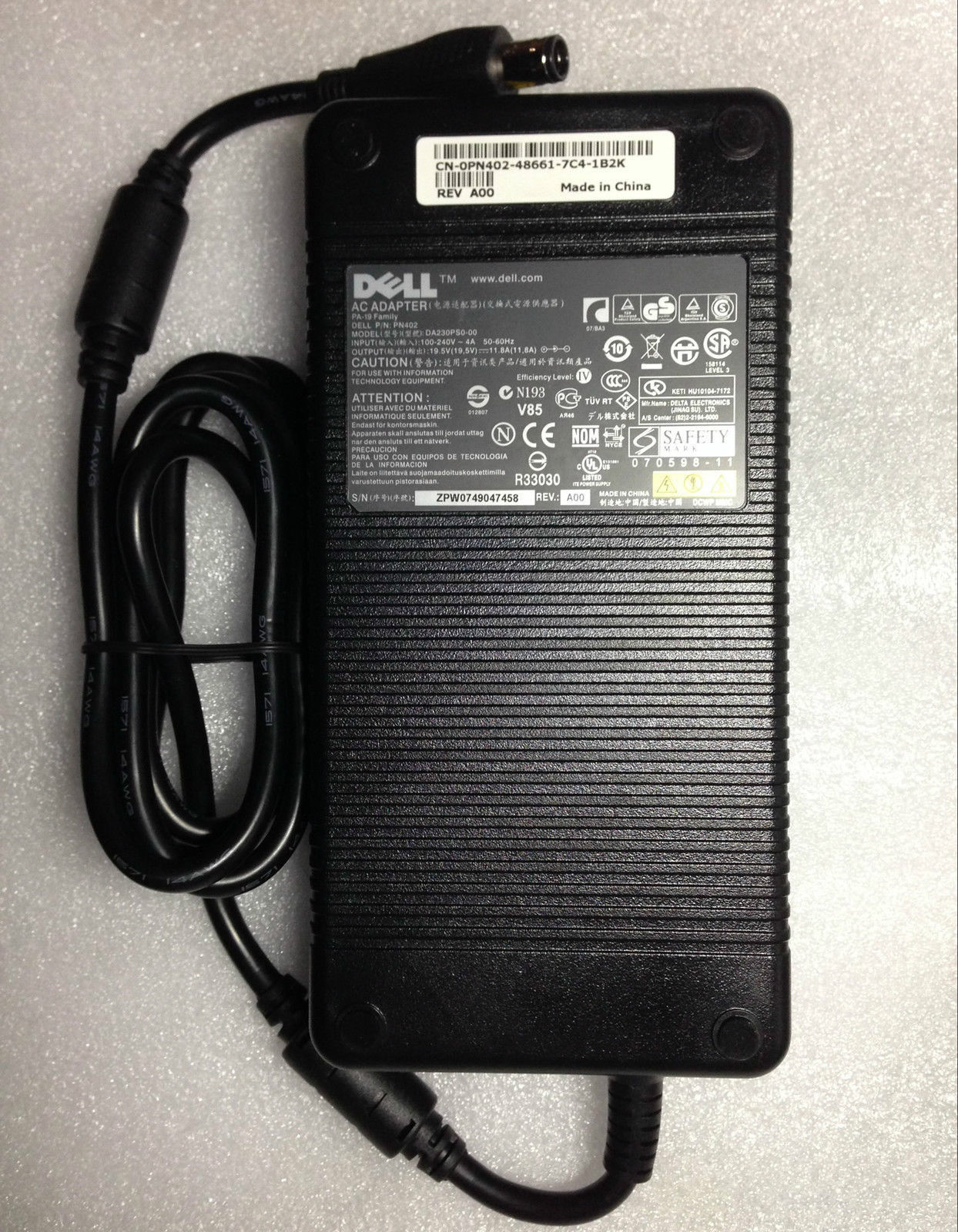 19.5V 11.8A 230W Dell PA-19 PN402 DA230PS0-00 AC Power Adapter