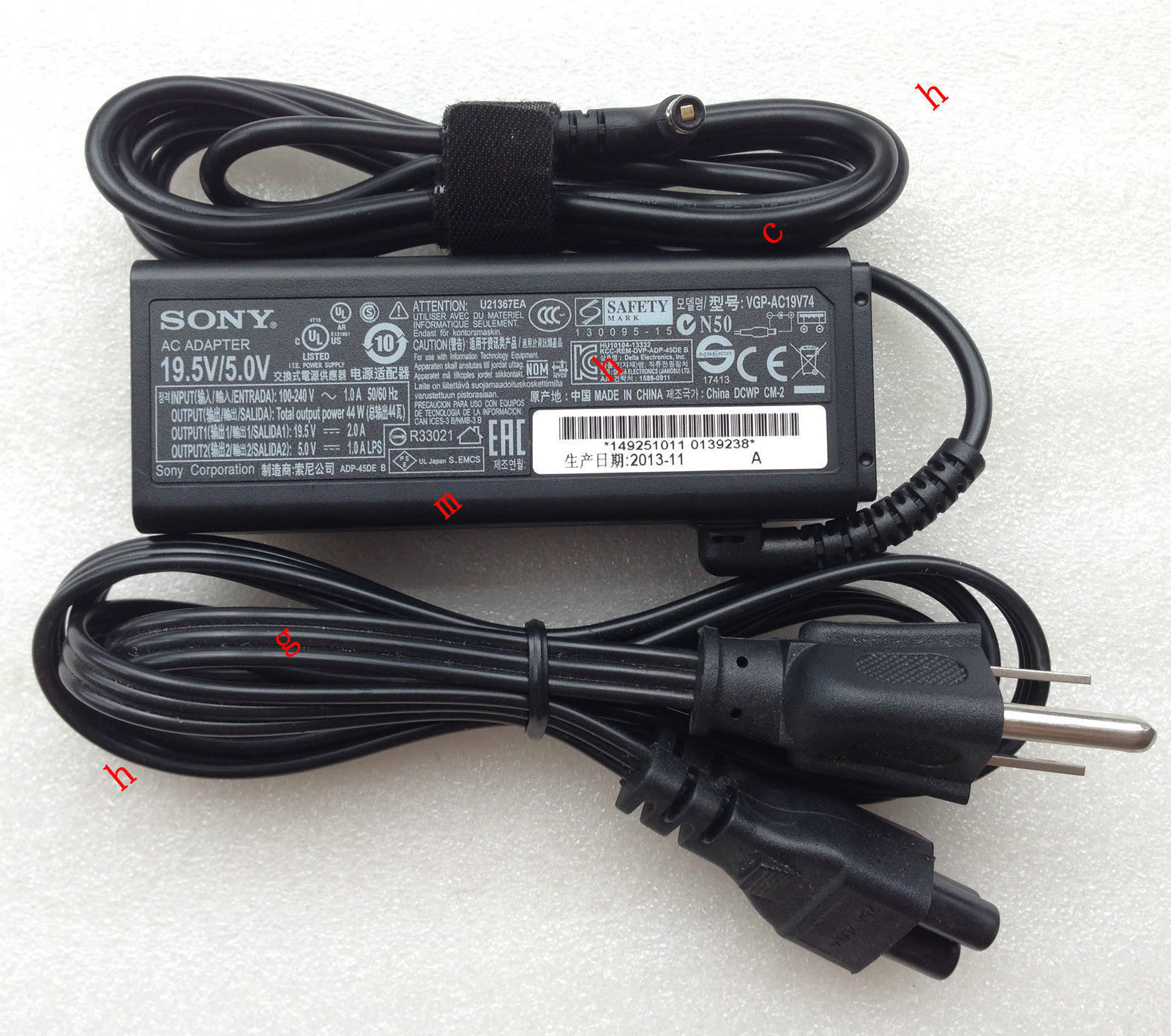 Genuine Sony 45W Cord/Charger Fit 11A SVF11N13CGB VGP-AC19V74 - Click Image to Close