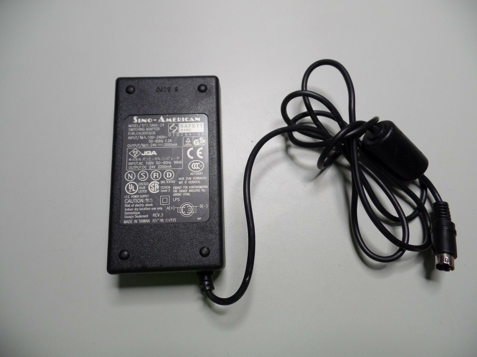 Genuine Sino-American Model SA60-24 Switching Adapter Output 24V 2000mA Black Spe