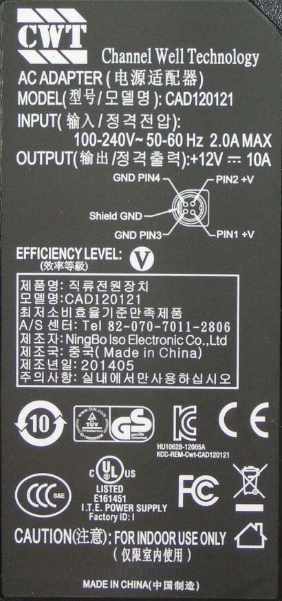 Genuine CWT 12V 10A (120W, Model CAD120121) Power Supply With 4-Pin Output Plug G