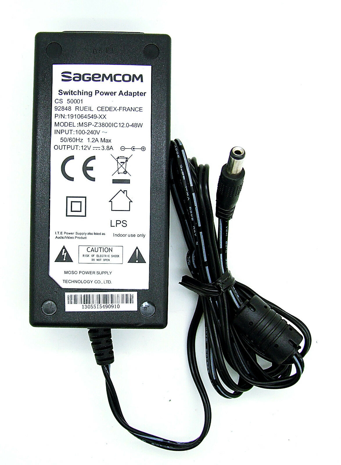 Original Alimentateur Sagemcom Power Adapter MSP-Z3800IC12.0-48W 12V 3,8A Noir N