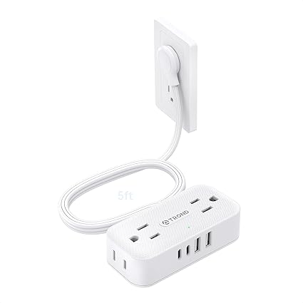 Flat Plug Power Strip 5FT, Small Flat Extension Cord with Multiple Outlets, 4 AC a