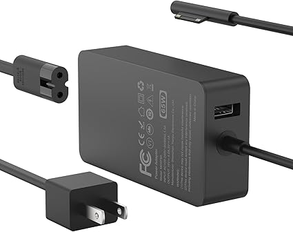 65W Charger Compatible with Microsoft Surface Pro 11, 10, 9, 8, 7+, 7, 6, 5, 4, 3,