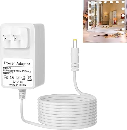 12V 2A Power Cord for Vanity Mirror with Lights Compatible with Hansong, Fenair, L