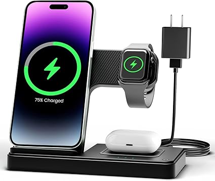 Wireless Charger iPhone Charging Station: 3 in 1 Charger Stand Multiple Devices fo