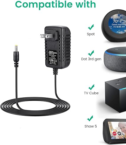 15W Power Cord Replacement for Alexa Echo Dot 3rd Gen / 4th Gen, Echo Show 5 1st G