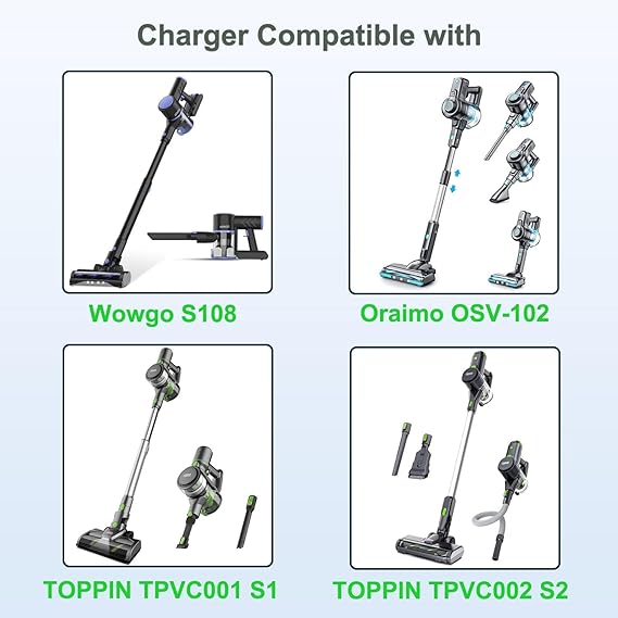 Vauucm Charger comaptible with Wowgo Cordless Vacuum Cleaner S108, for Oraimo OSV-