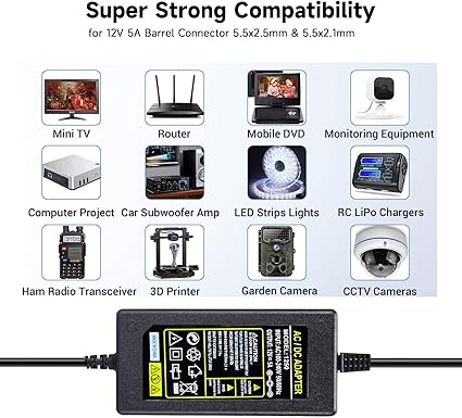 Replacment for Sceptre Monitor Power Cord 12V 5A AC Adapter for Sceptre EC Series