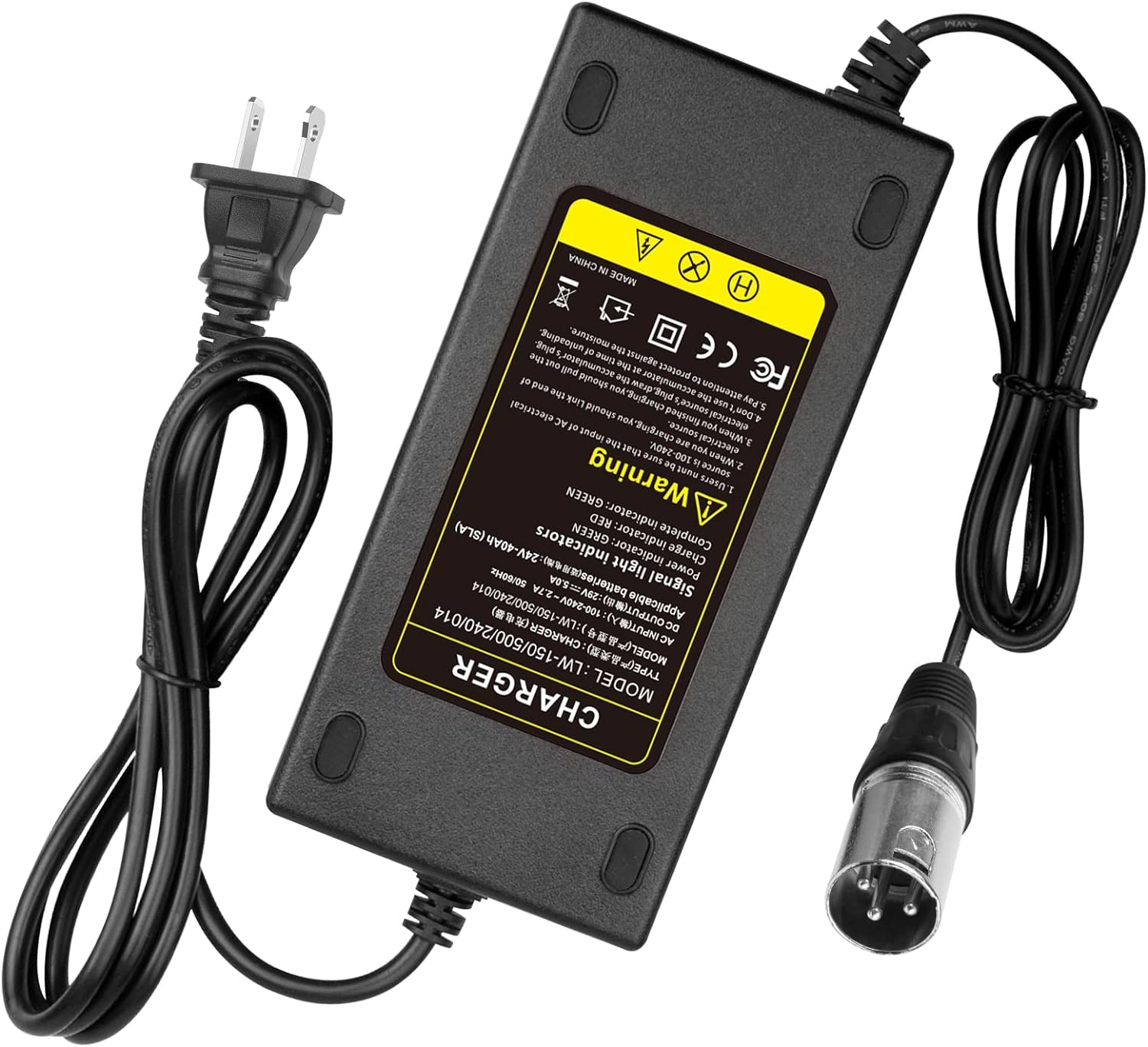 24V 5A 3-Pin Male XLR Connector Battery Charger for Lakematic, Pride Mobility, Jaz