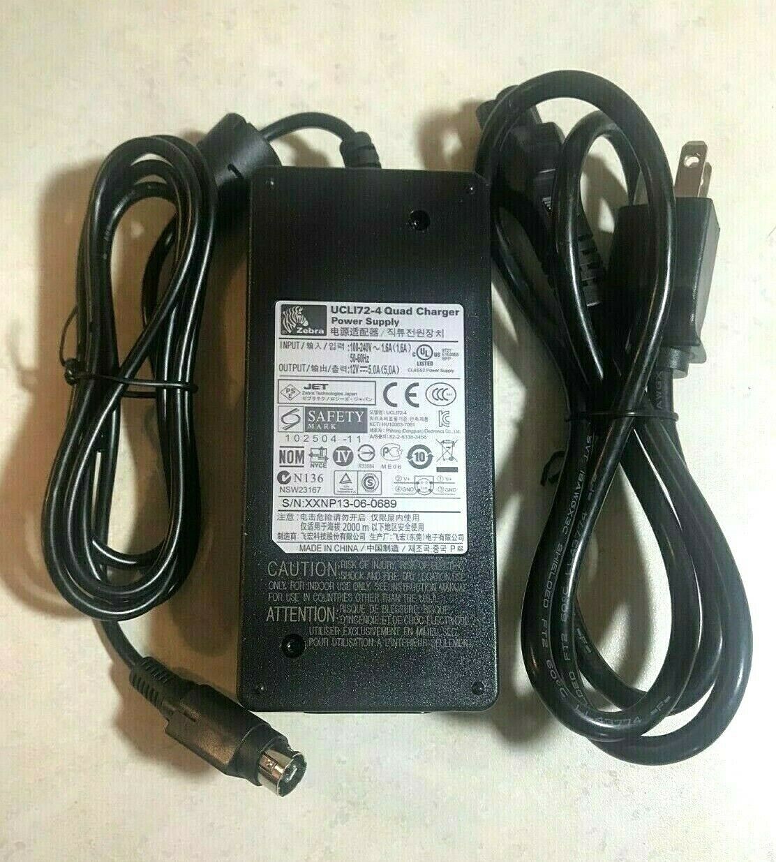 Zebra UCL172-4 Quad Charger AC DC Adapter Power Supply 60W - Genuine OEM Type: A - Click Image to Close