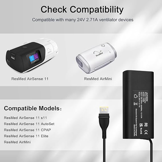 65W 24V Power Supply Compatible with Resmed AirSense 11 S11 AutoSet Elite CPAP Mac
