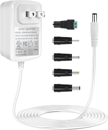 24V 1A Power Adapter White, 110-240V AC to 24Vdc 24W Class 2 Power Supply, DC24V S