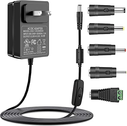 12V 2A AC Adapter Power Supply with Switch UL Listed, 100-240V AC to DC 12VDC Powe