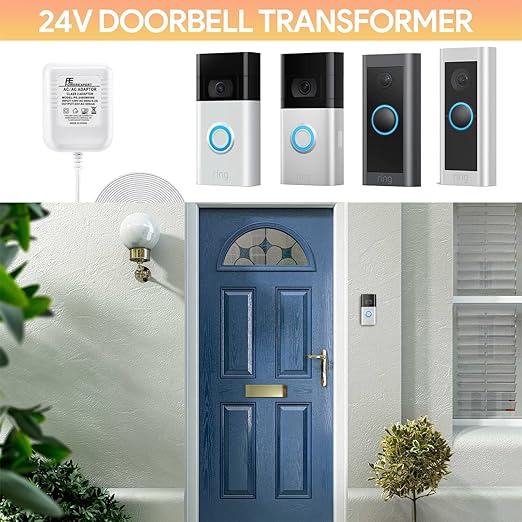 Doorbell Transformer 24V Adapter for Ring Video Doorbell, 16.4ft Long C Wire Power