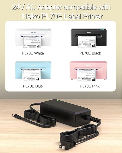 24V Power Supply Compatible with Nelko PL70E Bluetooth Thermal Shipping Label Prin