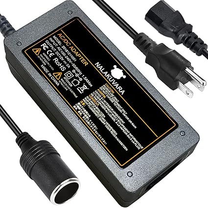 AC to DC Converter 110V to 12V 5A 60W Car Cigarette Lighter Adapter - Wall Plug Ou