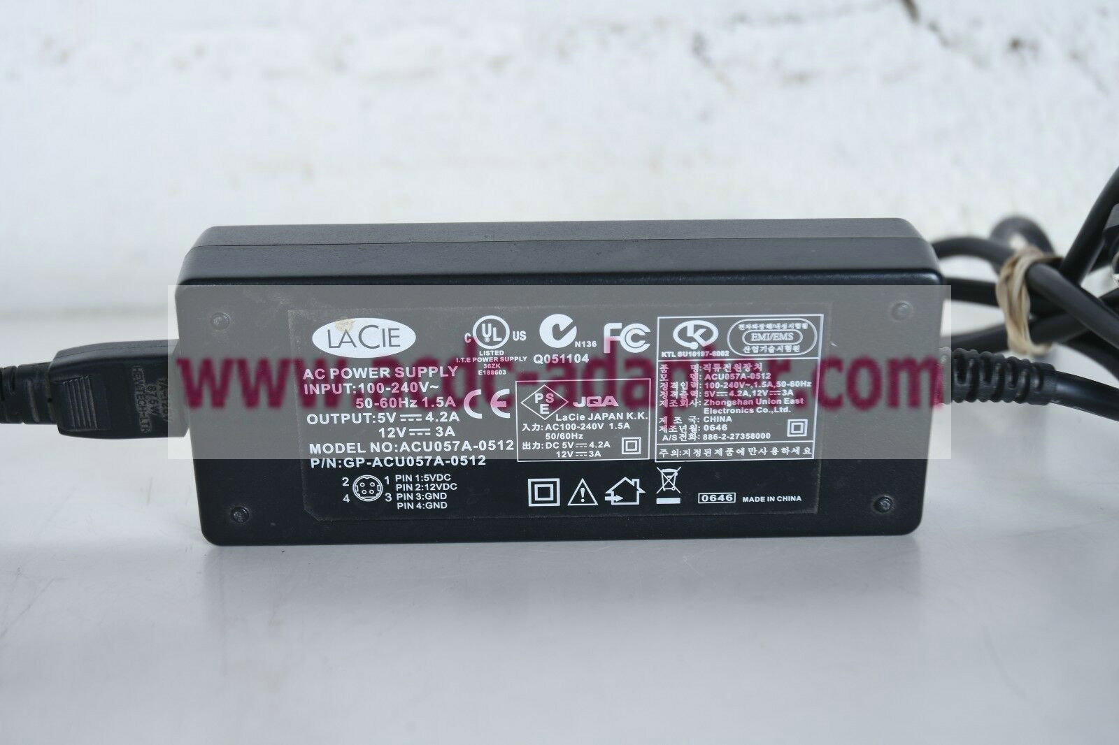 Original LaCie ACU057A-0512 5V 4.2A 12V 3A 4-pin Adapter External Drive Power Supp - Click Image to Close