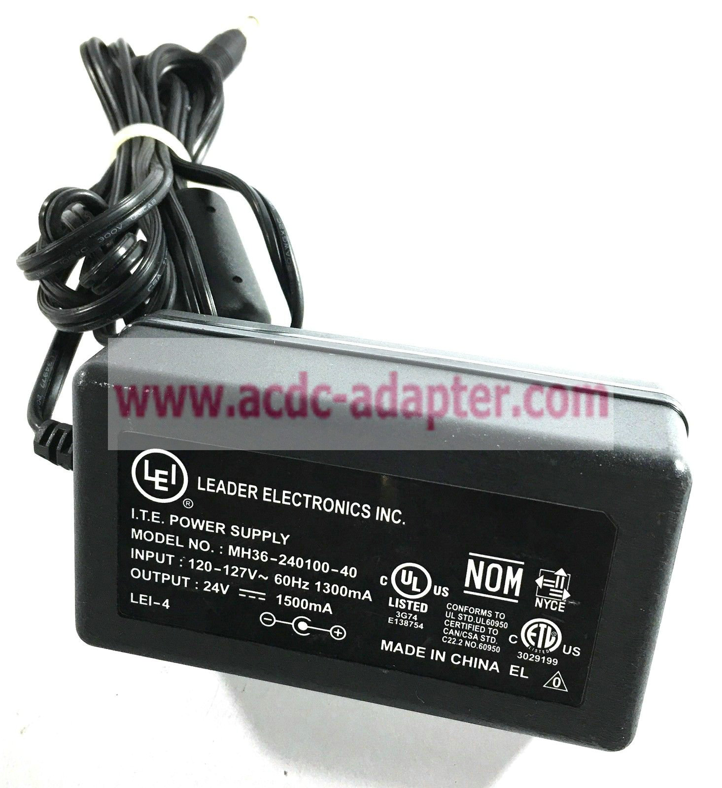 Genuine 24V 1500mA Leader Electronics ITE Power Supply MH36-240100-40 AC Power Ada