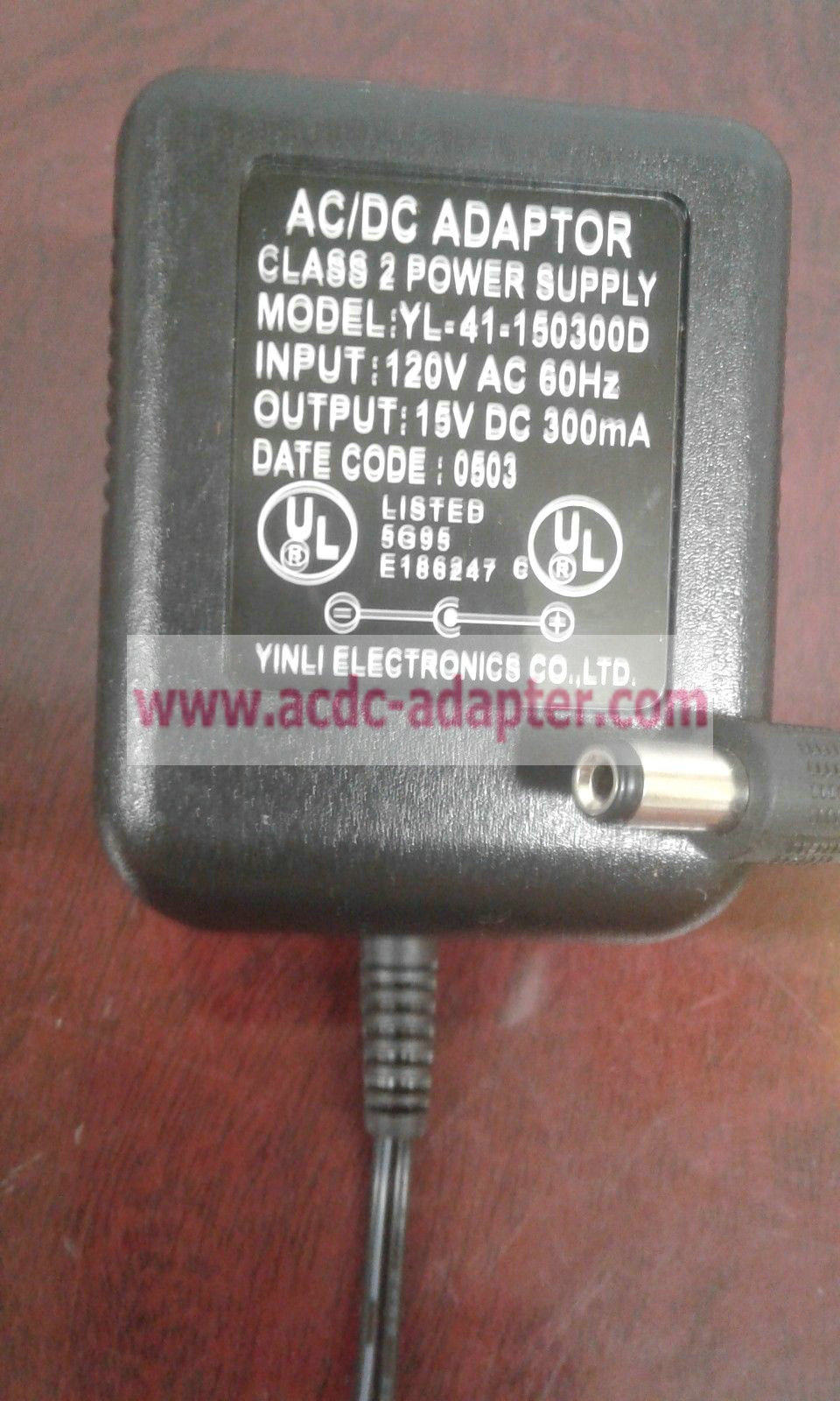 Genuine 15V 300mA Yinli Electronics YL-41-150300D AC/DC Adapter Class 2 power supp - Click Image to Close