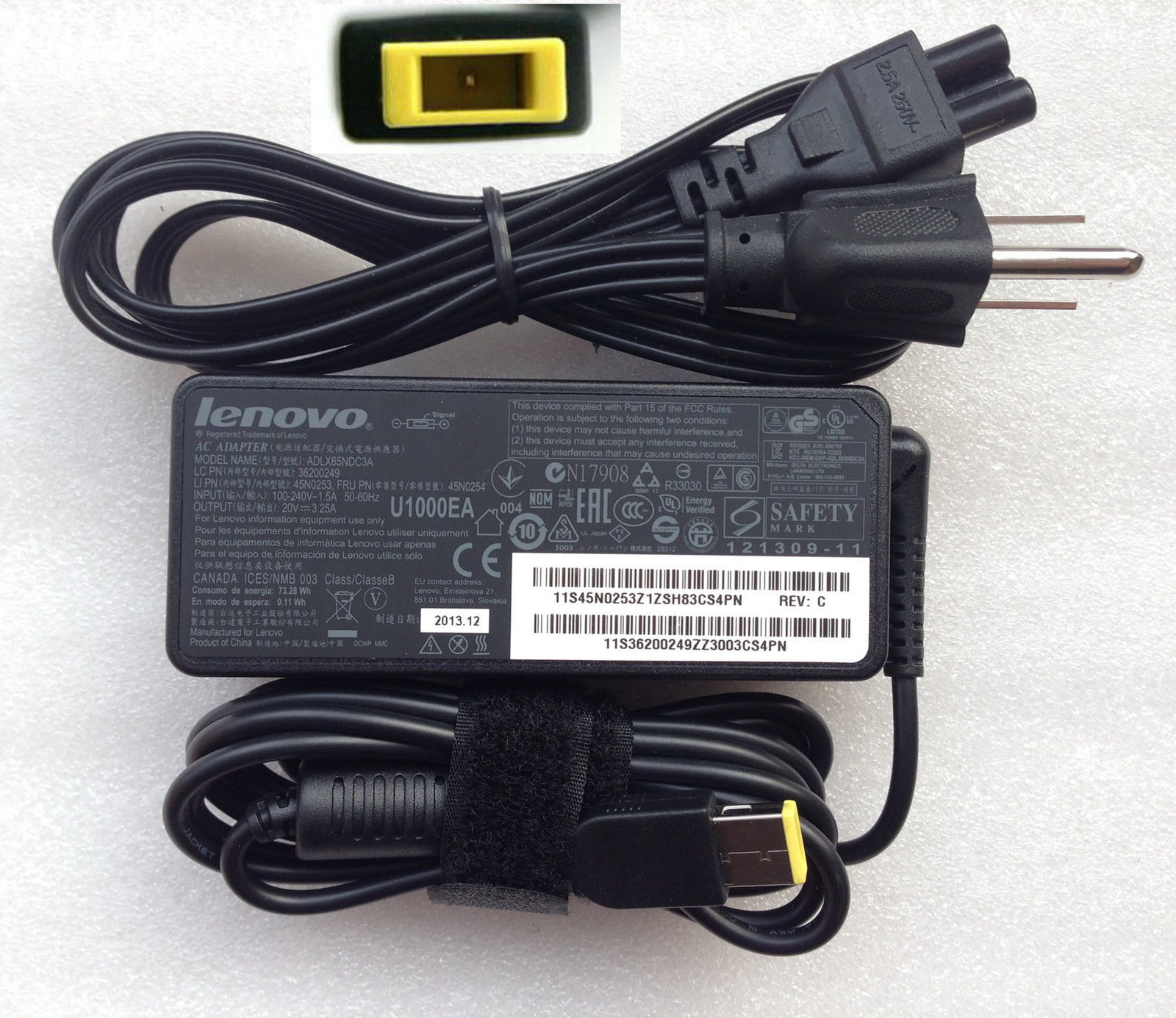 20V 3.25A Lenovo IdeaPad Z410 59402595 AC Adapter Square Yellow - Click Image to Close