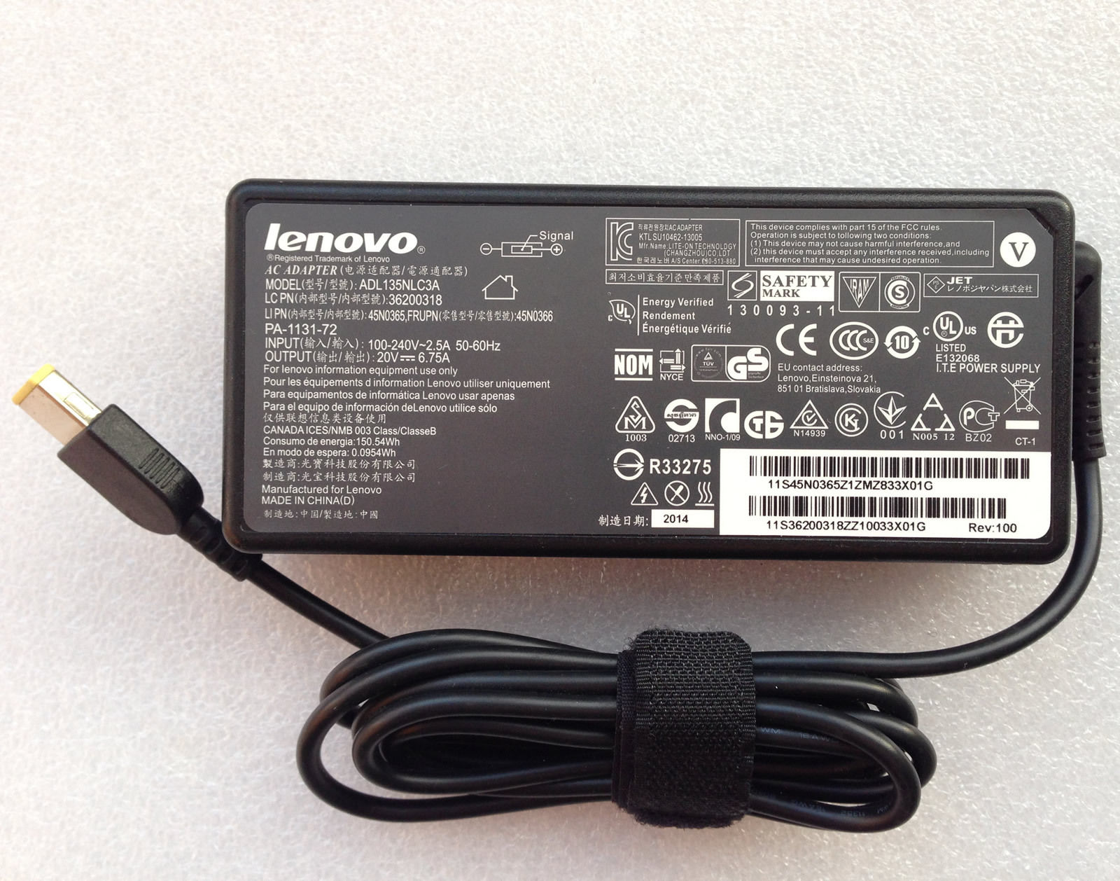 20V 6.75A Lenovo IdeaPad Y70 45N0365 AC Adapter Square Yellow - Click Image to Close